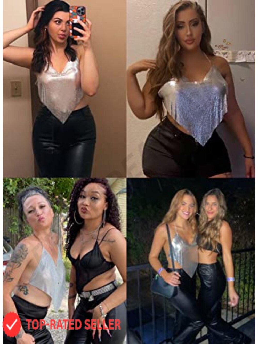 Metallic Chain Sequin Rhinestone Backless Crop Halter Top Club Rave - Picture 5 of 6